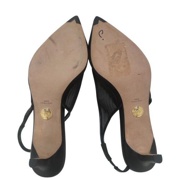 Veronica Beard Liliana Black Leather Mesh Slingback Pointed Toe Pumps 8.5 Modern - Picture 10 of 15
